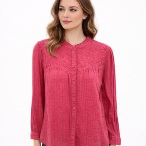 Pilcro Anthropologie Embroidered Blouse Size‎ 6 Womens Red Button Front Top